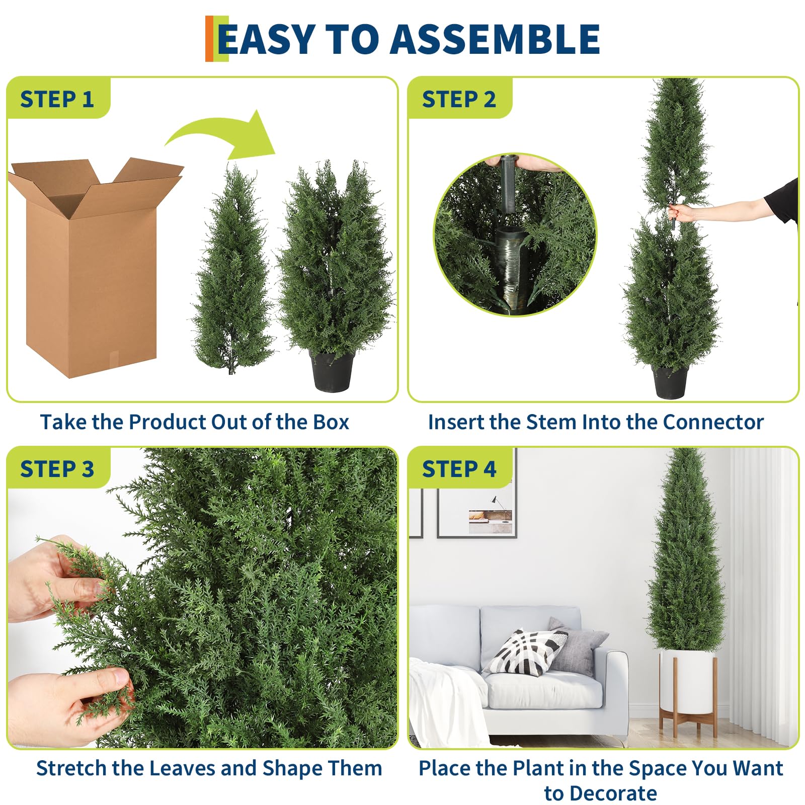 Garvee Arbres topiaires artificiels en cèdre 1,50 m en polyéthylène, résistants aux UV et aux intempéries, branches orientables, pour jardin et terrasse, vert
