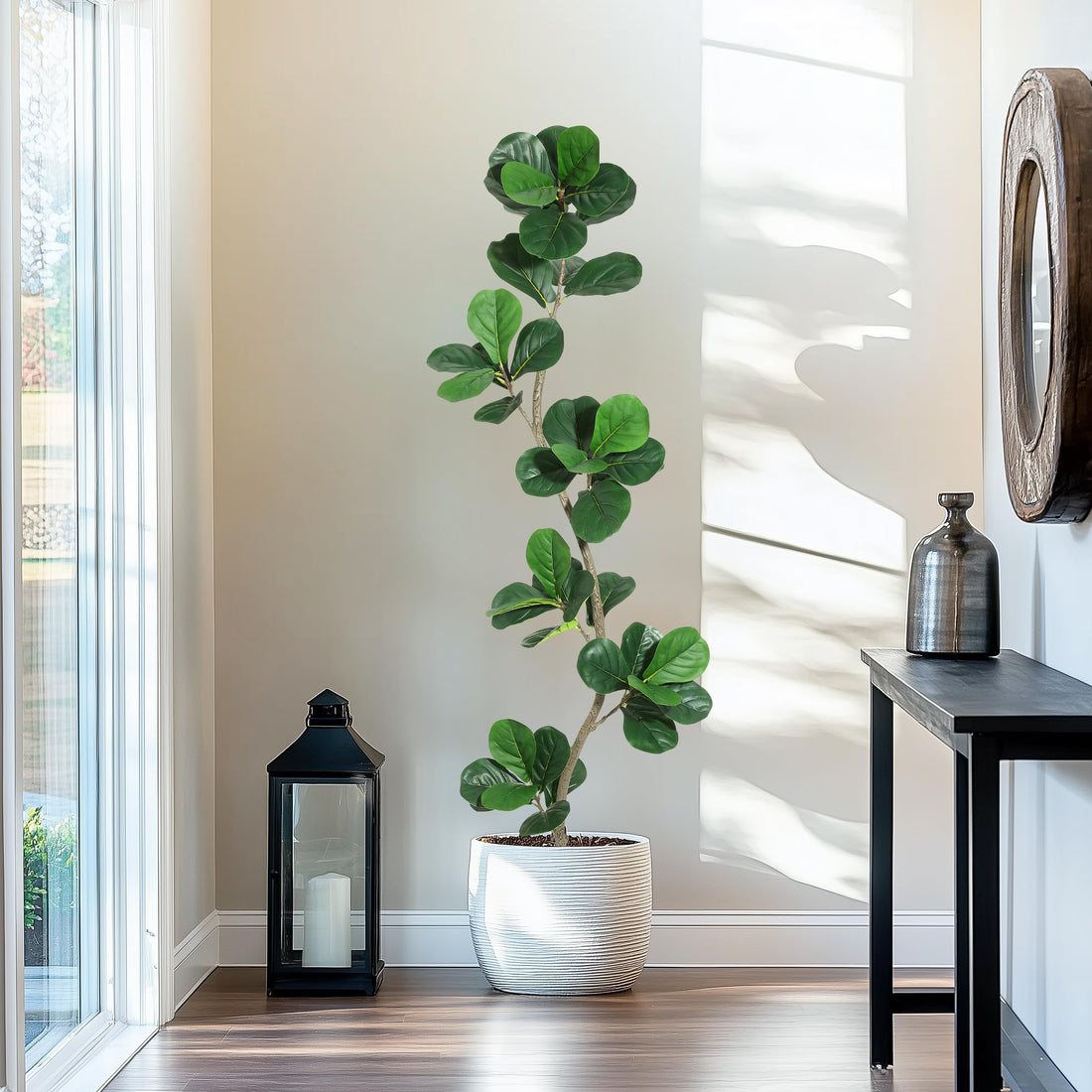 Garvee Ficus Lyrata Artificiel 180 cm, Plante Réaliste Résistante aux UV pour Intérieur et Extérieur, Maison et Bureau, Vert
