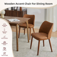 Ensemble de 2 chaises de salle à manger Garvee, cuir, dossier à oreilles, pieds en bois, style moderne, marron, pour salle à manger et salon