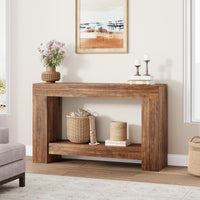 Garvee Table Console 120 cm en Bois Massif avec 2 Étagères, Style Maison de Campagne, pour Salon et Entrée, Marron
