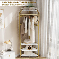 Armoire d'angle Garvee avec banc à chaussures et 6 crochets doubles, solution de rangement 3 en 1 pour entrée et couloir, 51 x 51 x 180 cm, doré 02, gain de place