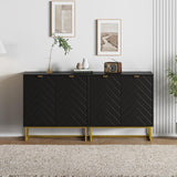 Garvee buffet moderne 80 cm avec portes chevron, poignées dorées, bois et pieds métalliques pour salle à manger et entrée, polyvalent, élégant