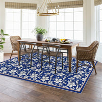 Tapis de salon lavable Garvee, motif floral vintage, poils courts, antidérapant et doux, 120 x 170 cm, bleu