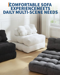 Canapé-lit pliant 3 en 1 Garvee avec coussins, matelas pliable, soutien lombaire et fauteuil portable confortable, en velours côtelé beige, pour salon et chambre.