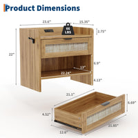 Table de chevet Garvee en rotin avec chargeur USB-C, 1 tiroir, compartiment ouvert, idéale pour la chambre et le bureau, en bois robuste, 60 x 39 x 56 cm, marron
