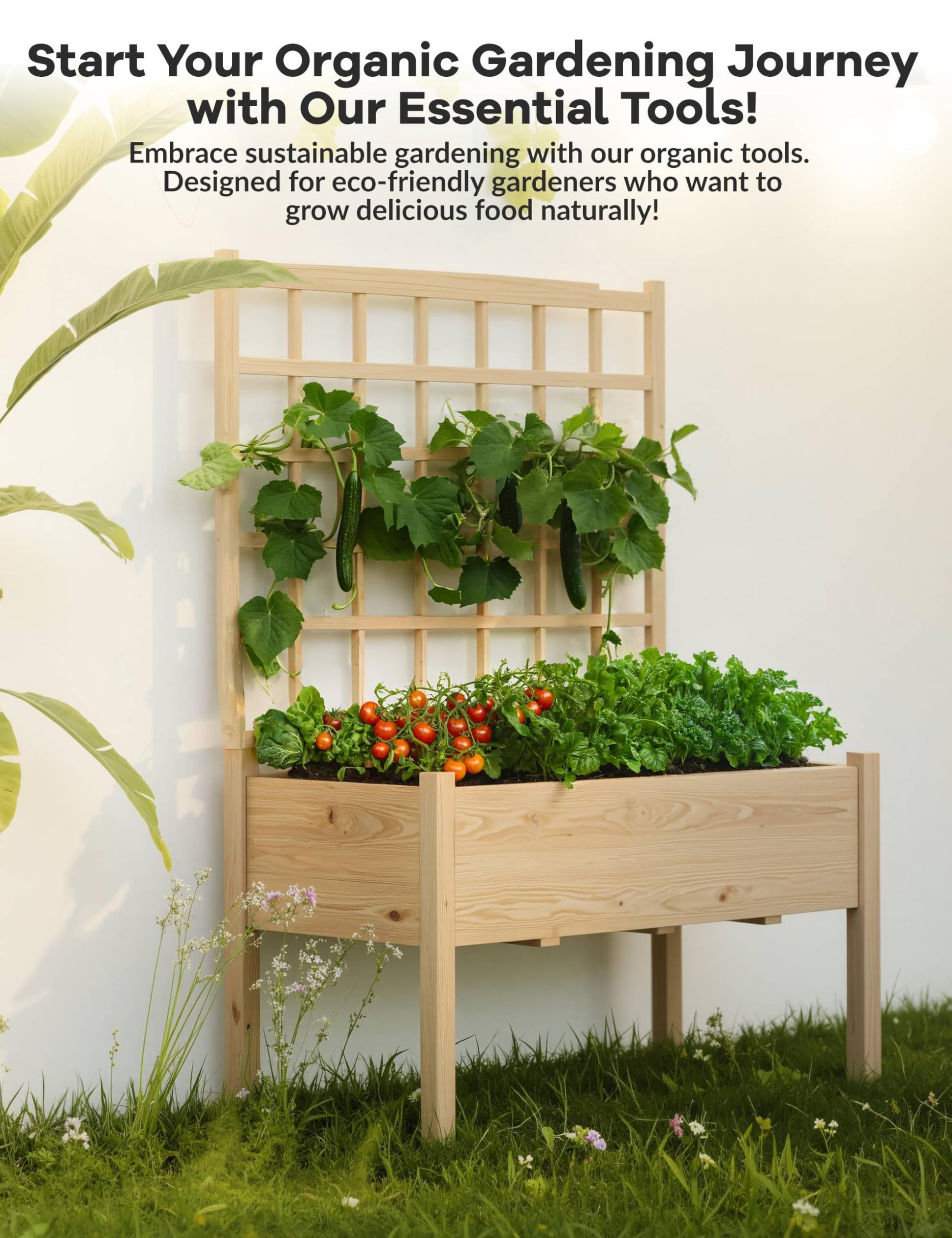 Jardinière surélevée Garvee avec treillis, en bois résistant aux intempéries, grand format, pour balcon et jardin, ergonomique
