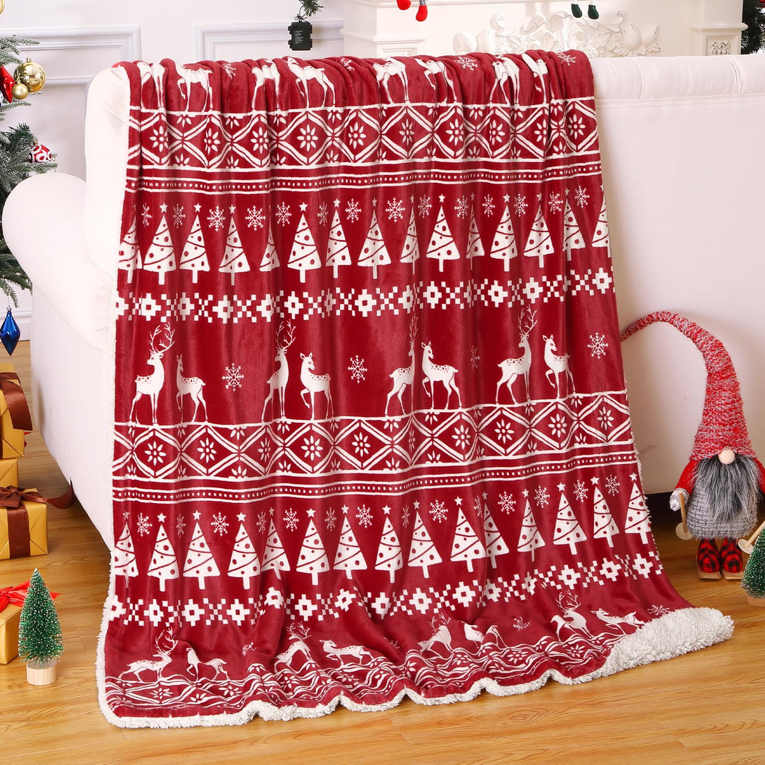 Couverture de Noël Garvee en flanelle sherpa rouge 50x60 - Chaude, réversible, douce et résistante - Idéale pour le canapé et le camping
