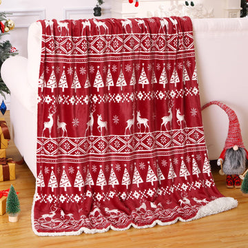 Couverture de Noël Garvee en flanelle sherpa rouge 50x60 - Chaude, réversible, douce et résistante - Idéale pour le canapé et le camping