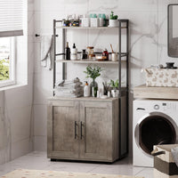 Meuble pour litière Garvee avec étagères de rangement, meuble 2 en 1 pour chat, MDF et fer, gris, pour usage intérieur, 3 étagères, robuste et sans odeur