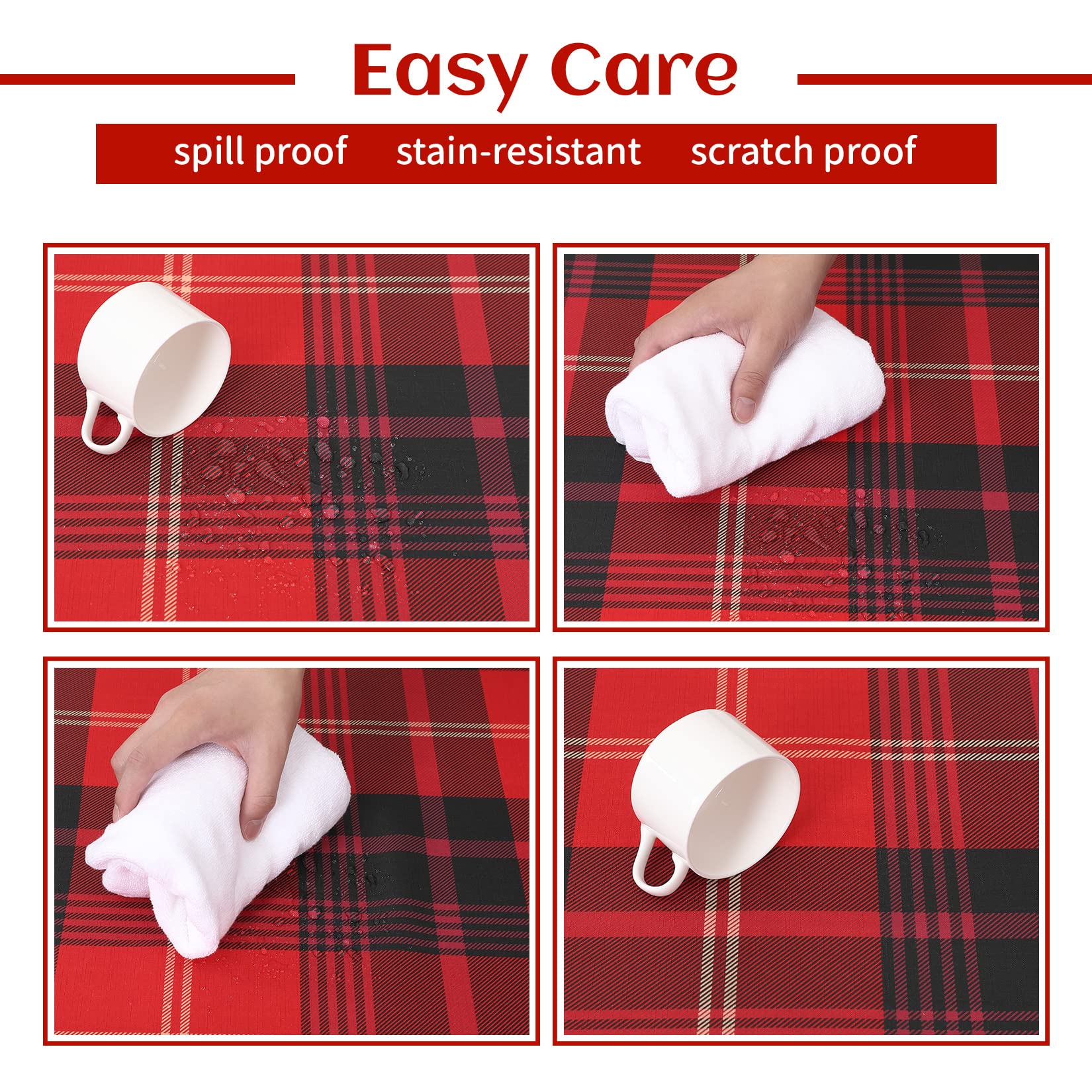 Nappe de Noël Garvee rouge imperméable à carreaux 137 x 228 cm, facile à nettoyer et anti-poussière, idéale pour la décoration de table festive de la cuisine.