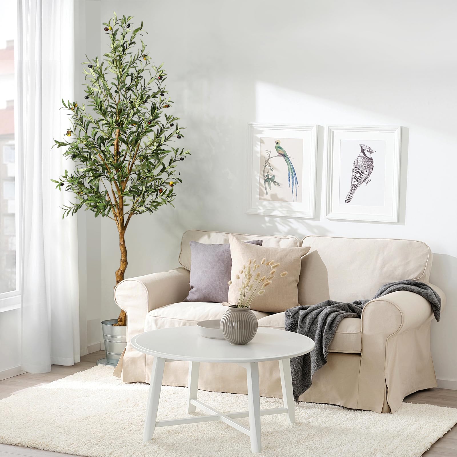 Olivier artificiel 183cm soie synthétique, tronc bois naturel et PE, branches ajustables, déco maison bureau
