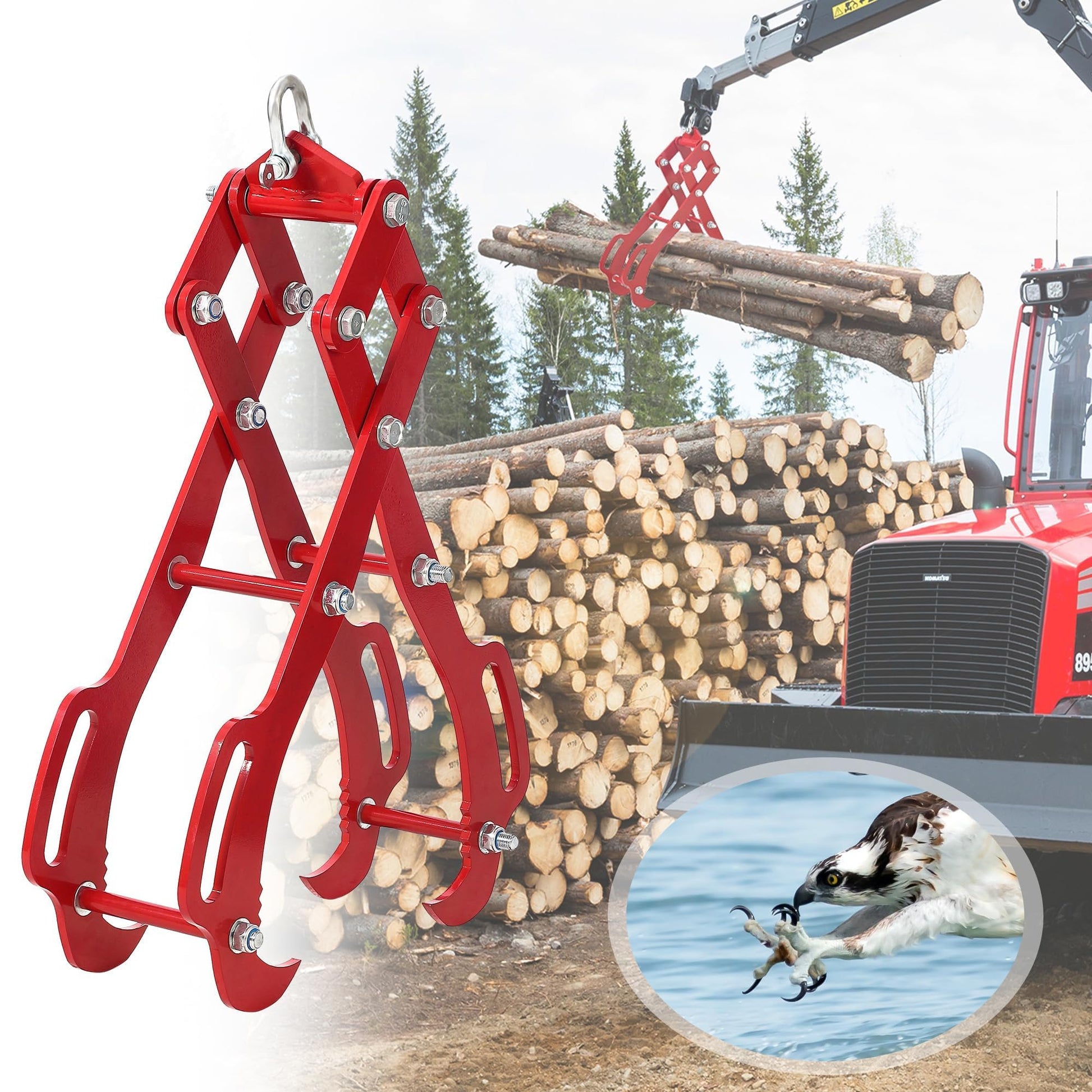 Garvee Pince de levage pour grumes 71 cm, grappin 4 griffes robuste, design Eagle Claws, capacité 2 000 à 2 495 kg, pour débardage et manutention du bois.