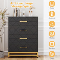 Commode Garvee noire à 4 tiroirs avec poignées en métal, idéale pour la chambre, le bureau ou le salon. Dimensions : 60,7 cm x 40,1 cm x 92 cm. Design moderne en bois.