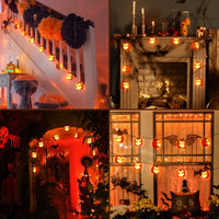Guirlande lumineuse d'Halloween GARVEE, citrouilles animatroniques, connexion USB-C, 4,5 mètres, orange, idéale pour les fêtes et célébrations familiales en extérieur.