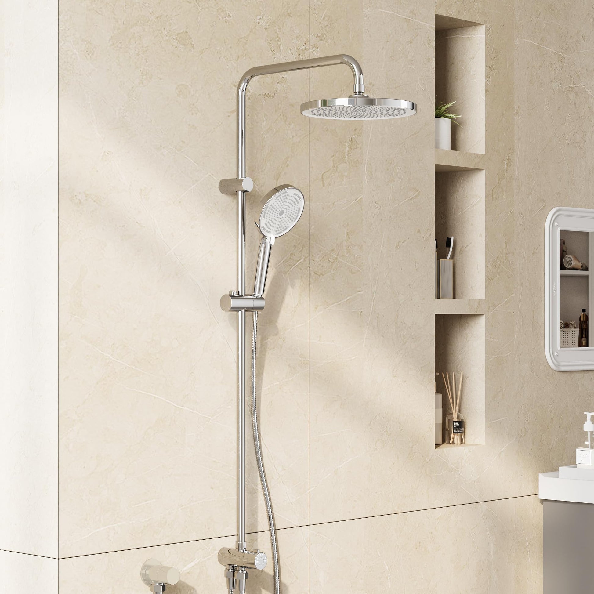 Colonne de douche GARVEE Rain Shower sans accessoires chromés – Colonne de douche ronde en acier inoxydable 25 cm
