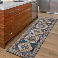 Tapis de salon vintage Garvee, doux, lavable, style campagnard oriental, bleu marine, 60 x 230 cm