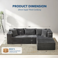Canapé d'angle modulaire Garvee Cloud 269 cm - Moelleux et confortable - Canapé en L - Tissu de haute qualité - Coussin d'assise profond - Salon et séjour - Gris