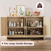 Garvee meuble de rangement 102 cm style bohème moderne avec portes en rotin tressé, étagère réglable pour le salon et la cuisine, blanc et marron, compact