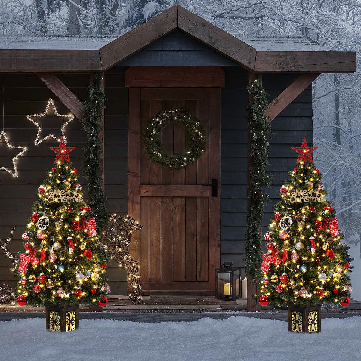 Garvee sapin de Noël vintage de 145 cm avec structure en métal, 300 LED, 8 modes d'éclairage, prise européenne et boîte lumineuse en forme d'oiseau à neuf têtes