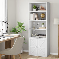 Garvee bibliothèque blanche avec portes, style industriel, 6 étagères, bois, profondeur 30 cm, hauteur 181 cm, idéale pour une maison de campagne, un salon ou un bureau