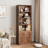 Garvee bibliothèque avec portes, style industriel, 6 étagères, profondeur 30 cm, style ferme en bois, salon, bureau, brune - Brun