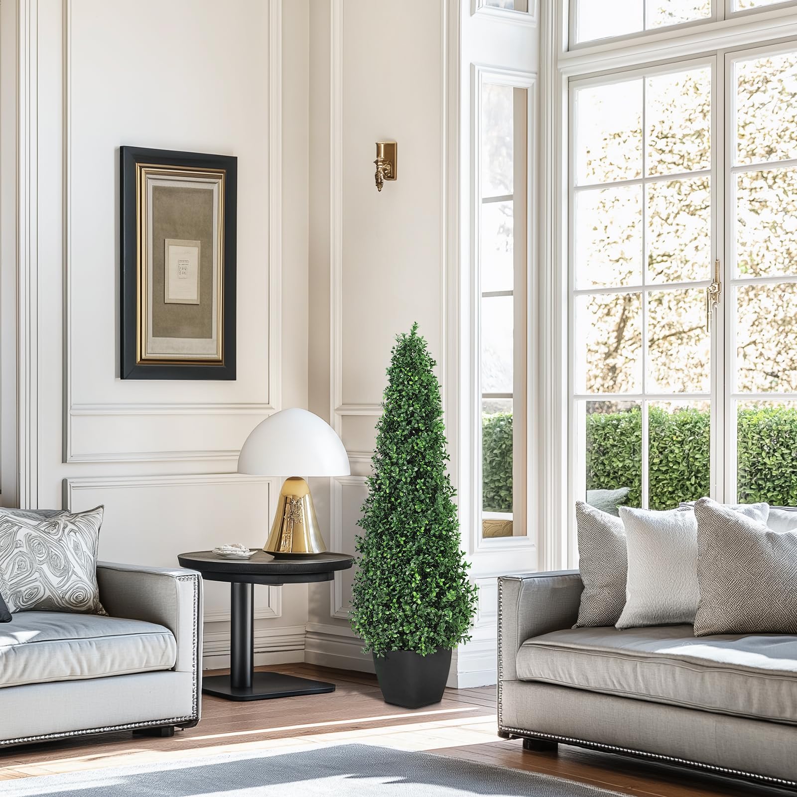 Garvee Lot de 2 buis artificiels coniques de 91 cm, topiaires verts pour décoration d’entrée, terrasse et jardin