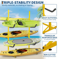 Garvee Support de rangement pour kayaks, autoportant, hauteur réglable, bras rembourrés, acier à la rouille, pour 4 kayaks, intérieur et extérieur.
