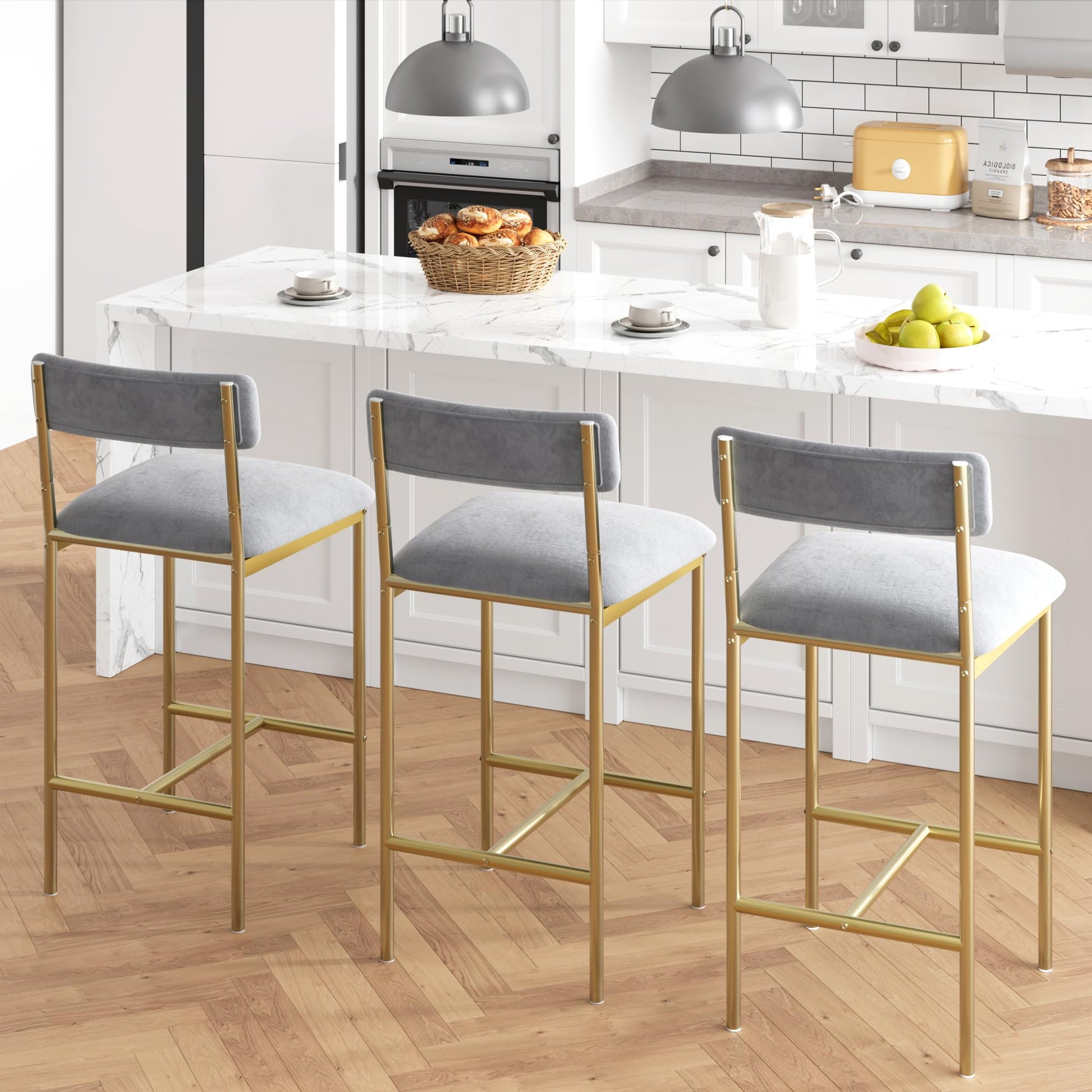 GARVEE Lot de 2 tabourets de bar 94 cm, assises et dossier en PU doré, pour cuisine et salle à manger