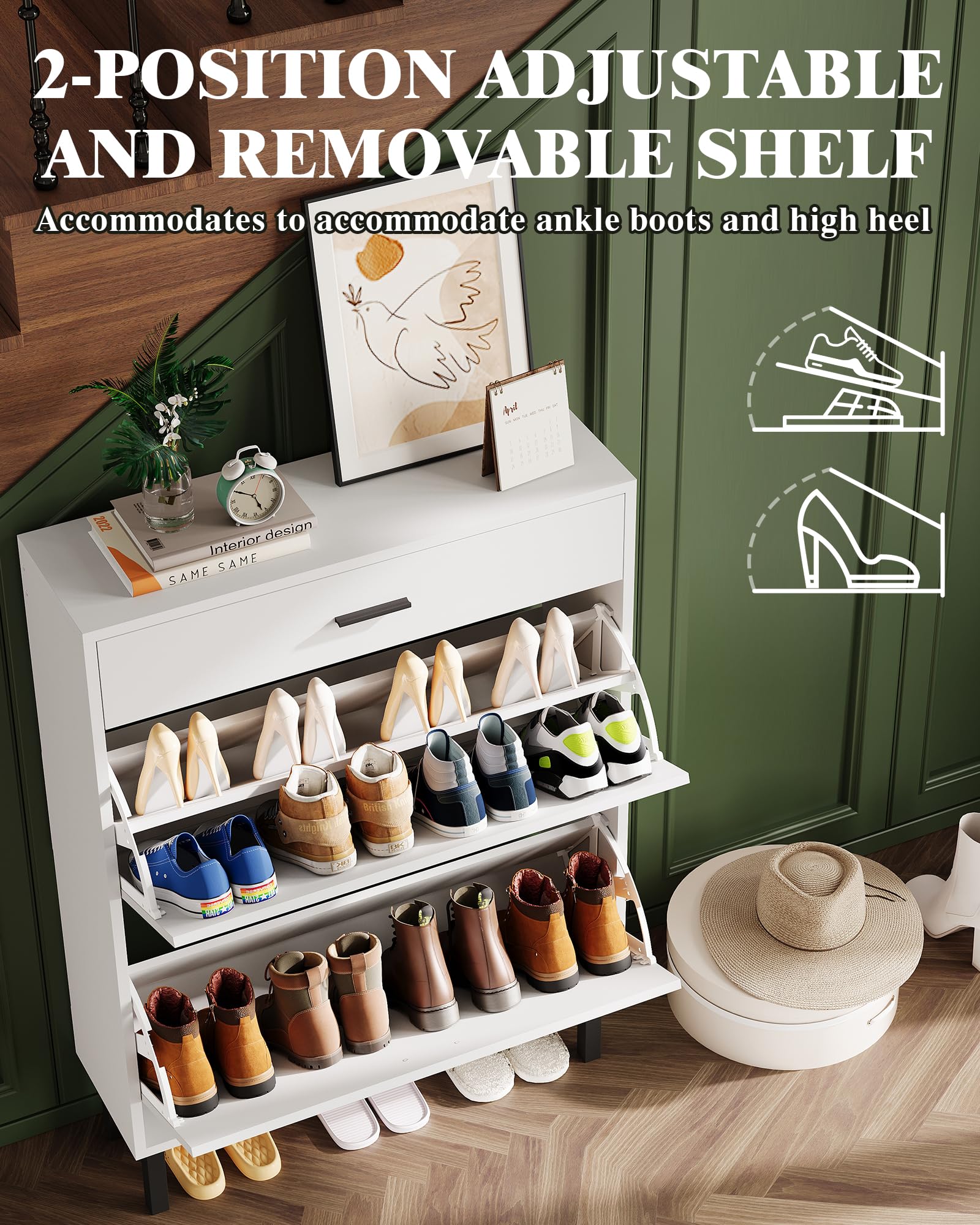Garvee meuble à chaussures étroit avec 3 tiroirs et étagères réglables, idéal pour l'entrée et le salon. En MDF, stable et moderne, coloris naturel