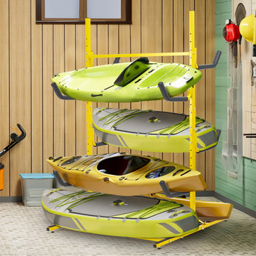 Garvee Support de rangement pour kayaks, autoportant, hauteur réglable, bras rembourrés, acier à la rouille, pour 4 kayaks, intérieur et extérieur.