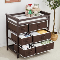 Table à langer Garvee pour bébé avec 6 tiroirs, barrières de sécurité, hauteur réglable pour nouveau-nés et nourrissons, bois, tapis imperméable, facile à nettoyer