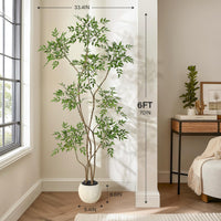 Plante artificielle Nandina Garvee de 1,80 m avec pot en céramique blanche, idéale pour le bureau et le salon. Réaliste, facile d'entretien et durable.