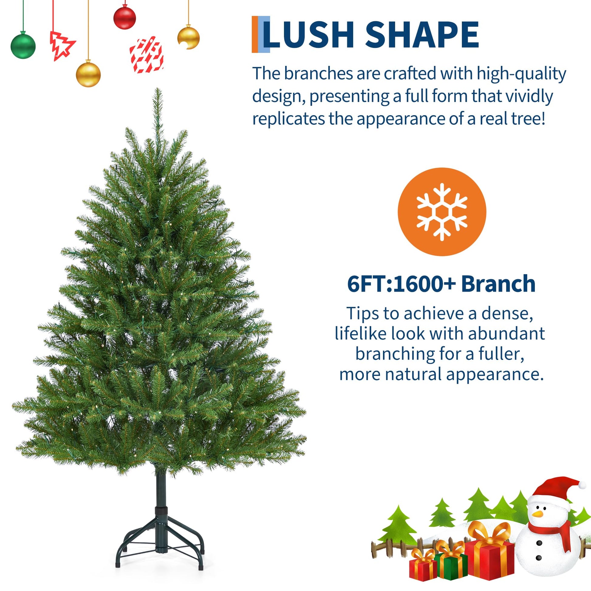 Sapin de Noël artificiel Garvee de 180 cm avec 500 LED, branches en PE/PVC, idéal pour les grands espaces et la décoration des fêtes de Noël.