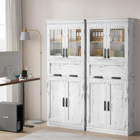 Garvee meuble de salle de bain de 170 cm de haut avec 4 portes et tiroir en verre, blanc antique, robuste et moderne, étagères réglables, MDF
