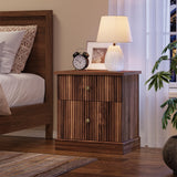 Garvee Mesita De Noche Moderna Acanalada 2 Cajones Base Curva Bois Naturel Compacte Pour Chambre Et Salon, 60 cm, Naturel - Blanc cassé
