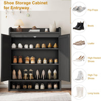 Garvee meuble à chaussures en rotin avec 2 portes, étagères réglables, 5 niveaux, MDF, noir, pour entrée et salon