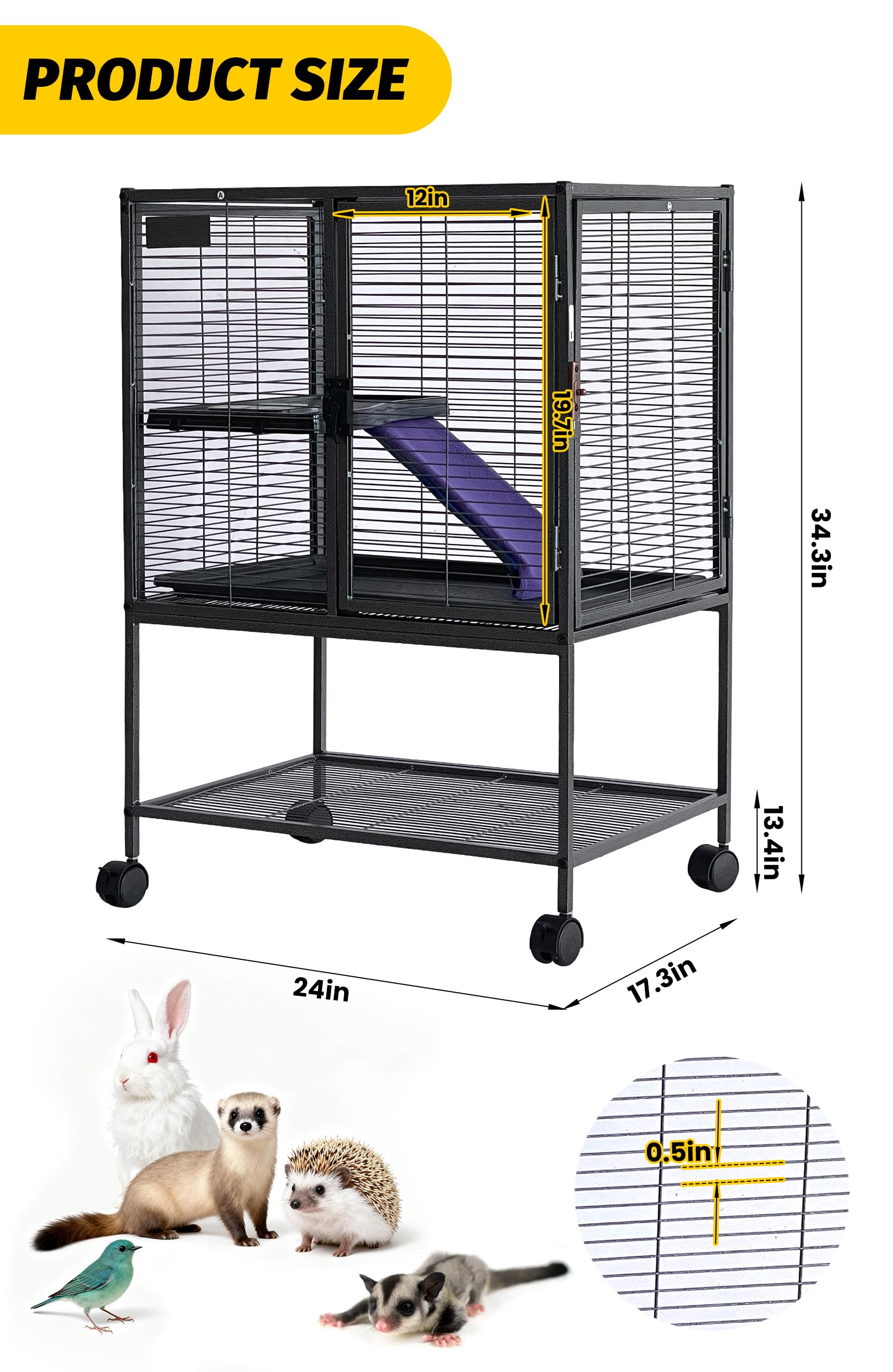 Cage Garvee pour petits animaux, en métal, 86 cm de hauteur, à plusieurs étages avec rampes et plateau amovible, pour hamsters, lapins, furets, cochons d'Inde et hérissons. Sans BPA.