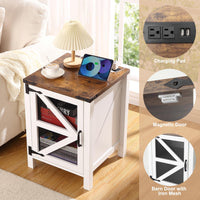Garvee table de chevet style campagne avec chargeur intégré, plateau de 46 cm, 2 ports USB, 2 prises de courant, bois, étagères réglables, chambre, salon