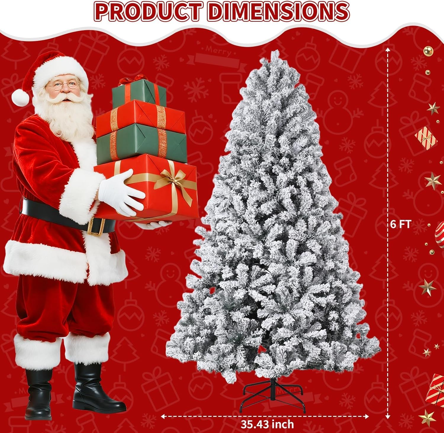 Sapin de Noël artificiel Garvee 183 cm – Aspect givré naturel, LED blanc chaud, socle en métal pour grandes pièces