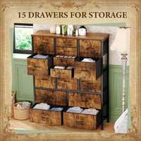 Garvee commode en tissu à 15 tiroirs, structure métallique, robuste et durable, 100 × 30 × 123 cm, chambre et salon, gris
