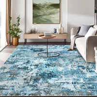 Tapis lavable Garvee, motif abstrait moderne, antidérapant, résistant, facile à nettoyer, pour salon, chambre, salle à manger, bleu, 160 x 230 cm
