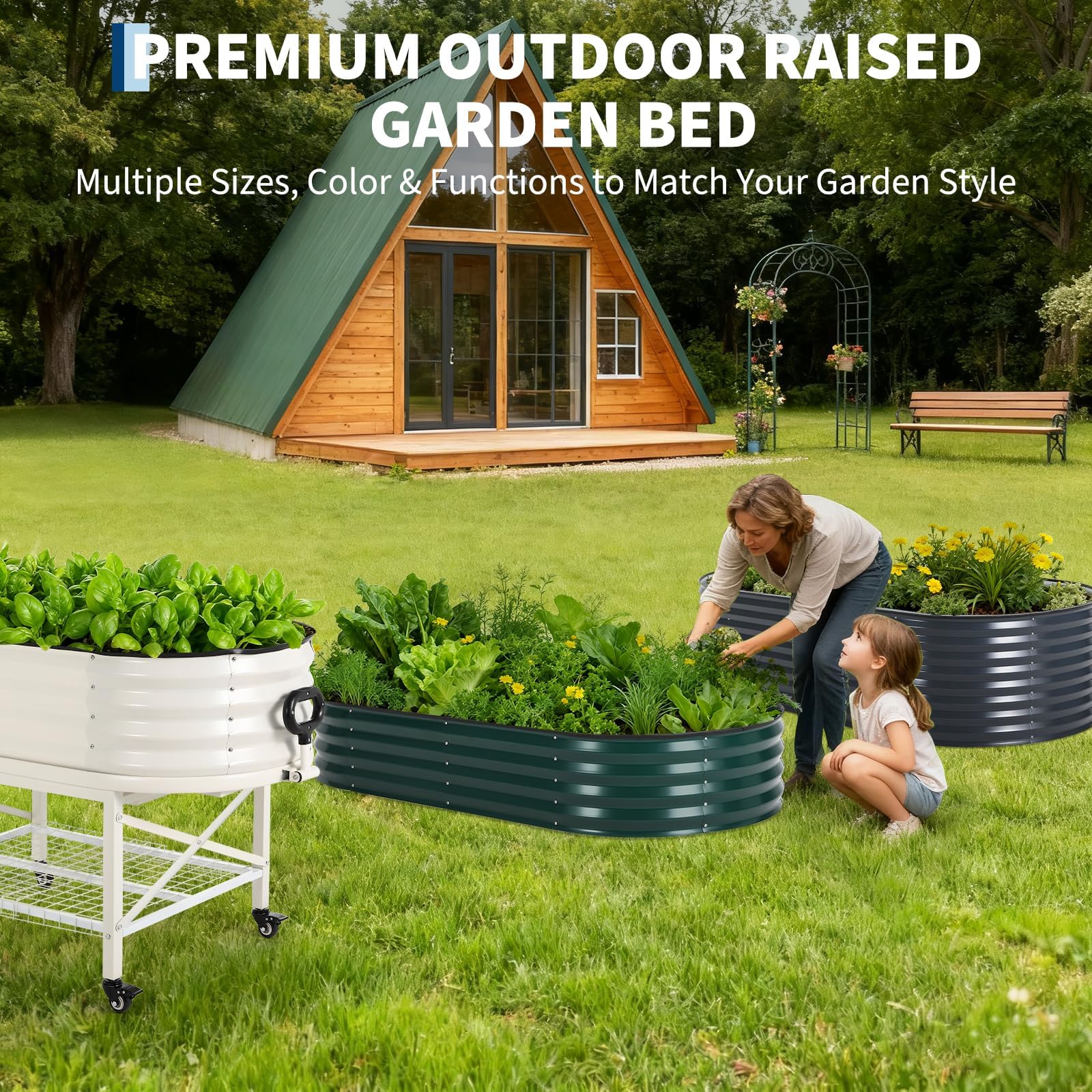 Jardinière surélevée en métal robuste Garvee avec cadre renforcé et filet de protection contre les oiseaux, pour jardin et terrasse, ouverte, résistante aux intempéries et durable.