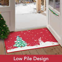Tapis de Noël lavable Garvee avec sapin et bonhomme de neige imprimés, tapis d'extérieur antidérapant avec envers en caoutchouc, 50 x 80 cm