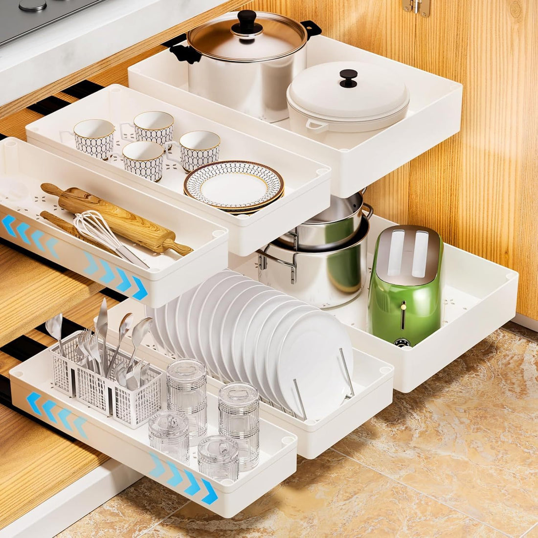 Garvee organisateur de tiroir coulissant pour la cuisine, en métal, grand format (27 cm), antidérapant, pour la cuisine et la salle de bain, polyvalent