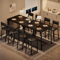 Ensemble table et chaises Garvee pour 4 personnes avec repose-pieds et protections d'angle, hauteur comptoir, tabourets de bar rembourrés, structure en métal, plateau en bois, compact, pour cuisine et appartement, multicolore