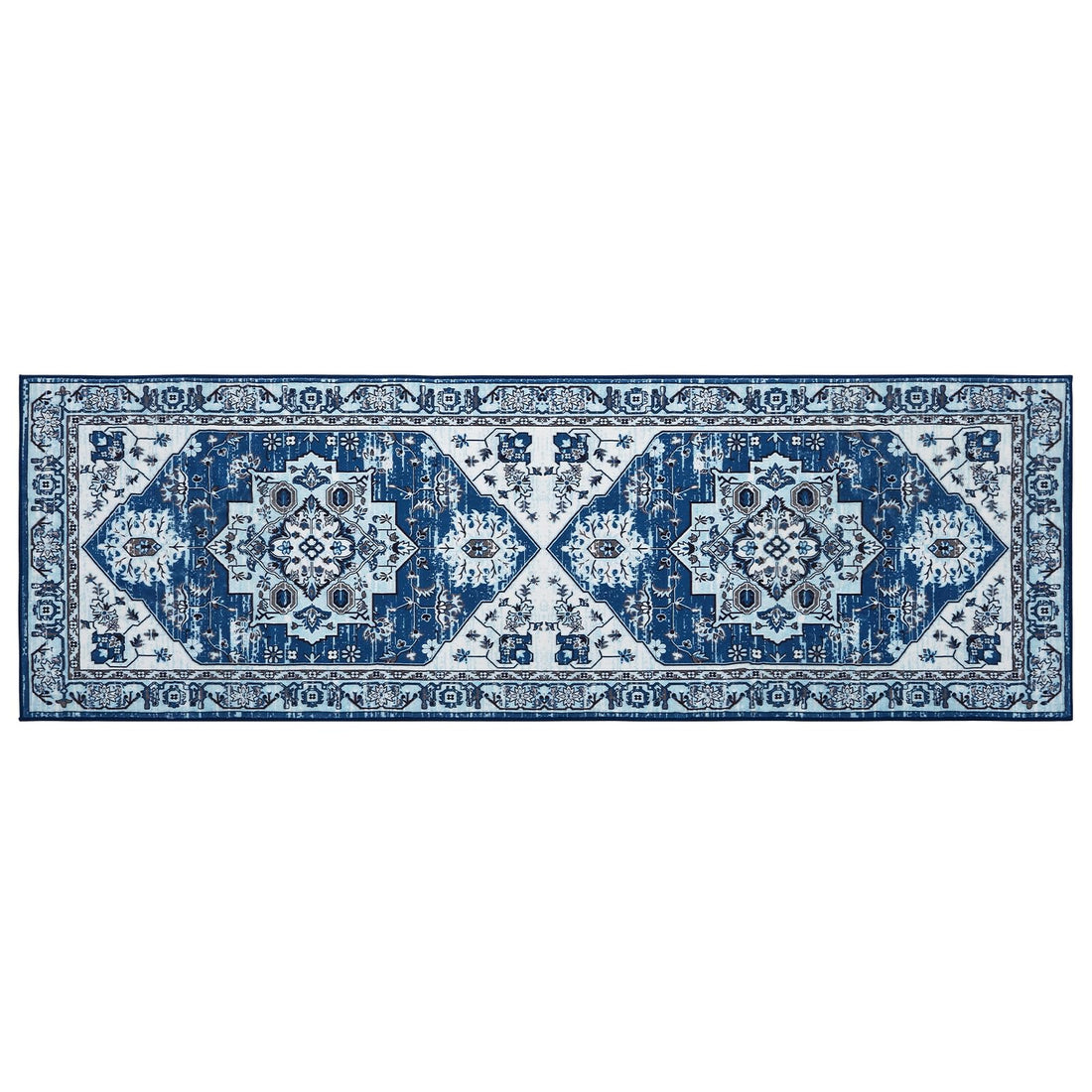 Tapis de couloir oriental vintage Garvee, antidérapant, lavable, polyester, 60 x 230 cm, bleu marine, pour couloir, salon, cuisine
