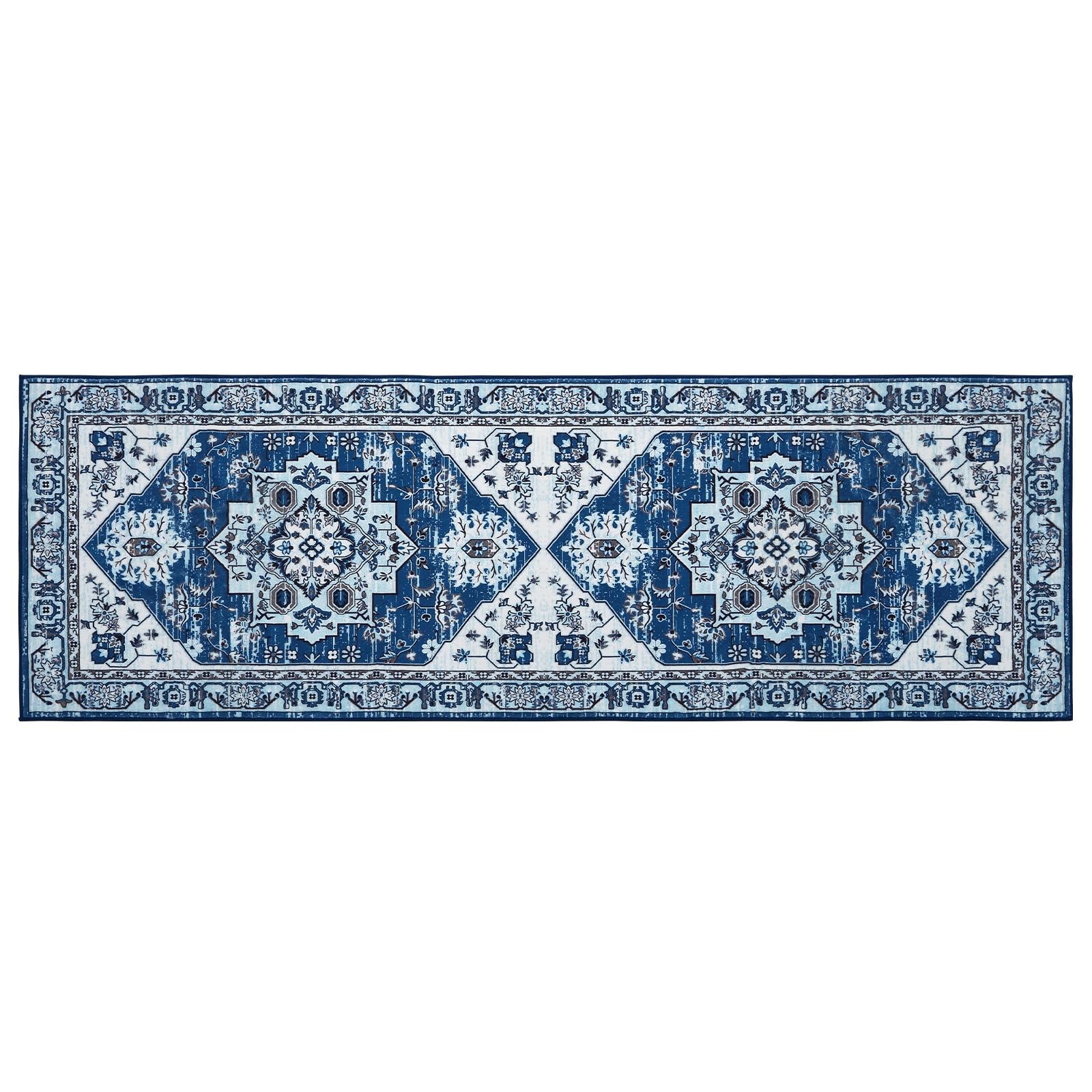 Tapis de couloir oriental vintage Garvee, antidérapant, lavable, polyester, 60 x 230 cm, bleu marine, pour couloir, salon, cuisine