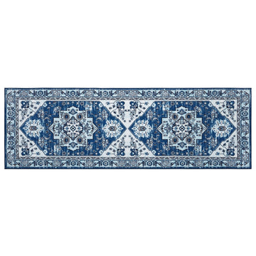 Tapis de couloir oriental vintage Garvee, antidérapant, lavable, polyester, 60 x 230 cm, bleu marine, pour couloir, salon, cuisine