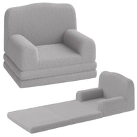 Canapé enfant convertible 2 en 1 Garvee, très confortable, en mousse, avec revêtement en sherpa doux et antidérapant, de couleur grise, idéal pour la salle de jeux. Léger et sûr.