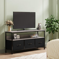Garvee Commode/meuble TV 140 cm avec tiroirs en tissu et pieds réglables pour salon et chambre, gris, en bois MDF robuste